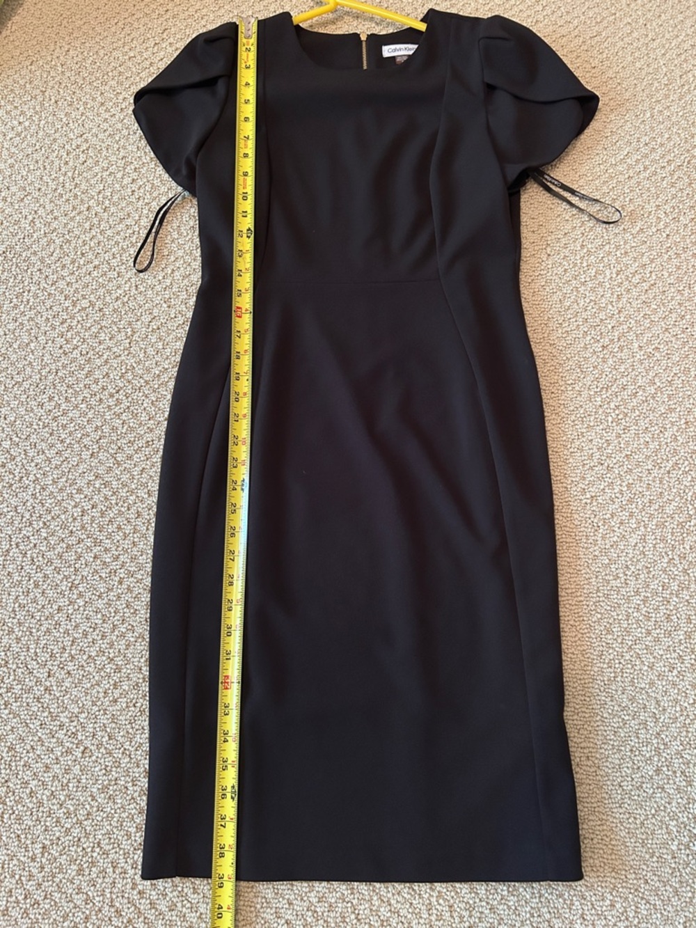 Calvin Klein Black Midi Dress with Puff Sleeves